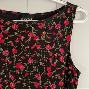 VTG Denial rose pattern black maxi sleeveless dress   Size medium